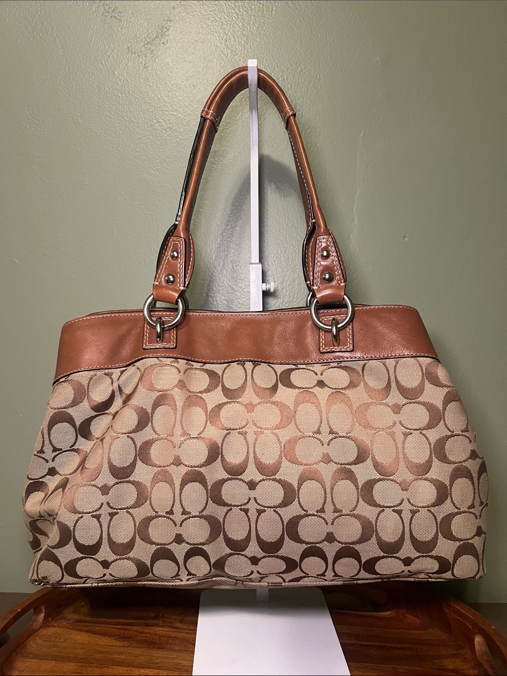 Coach Penelope Signature Jacquard Shoulder Tote with Brown Leather Trim - Picture 2 of 14